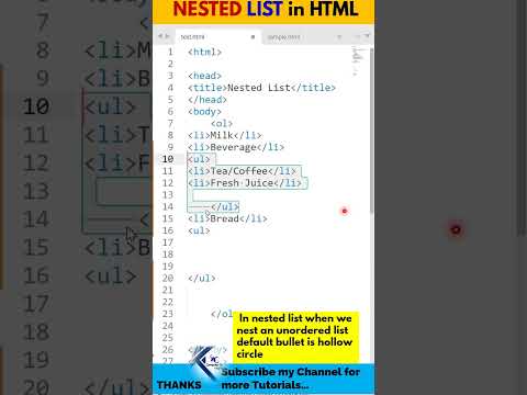 Nested list in html  | html nested list example    #shorts #html #htmltutorial #ultag #oltag